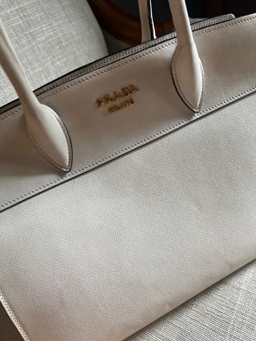Prada off-white/cream leather handbag